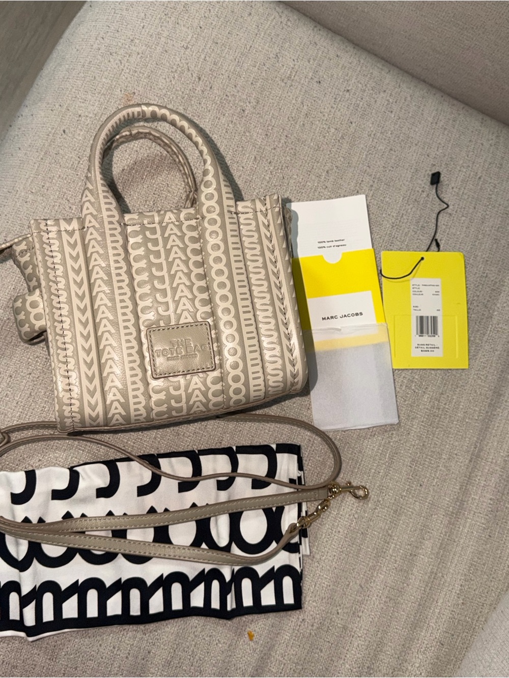 Marc Jacobs Beige Cream Logo-Pattern Mini Tote